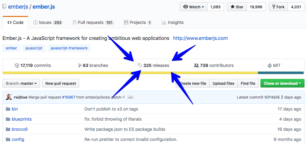 A screenshot that shows how to get to GitHub Releases